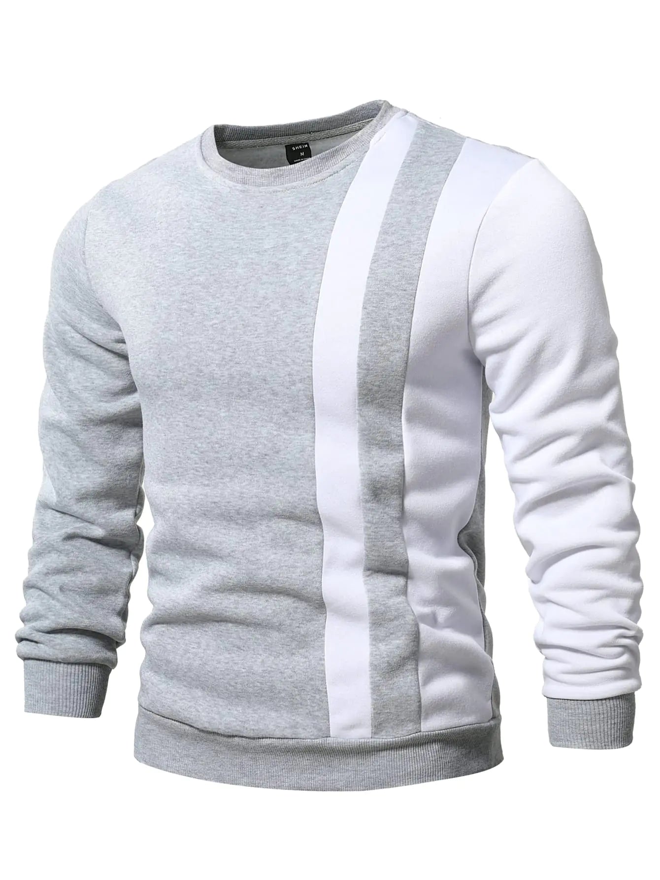 GORGLITTER Mens Casual Crewneck Sweatshirt Color Block Fleece Pullover Sweatshirt White and Light Grey Medium