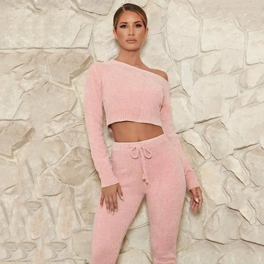 Cropped Sweater And Pants Set