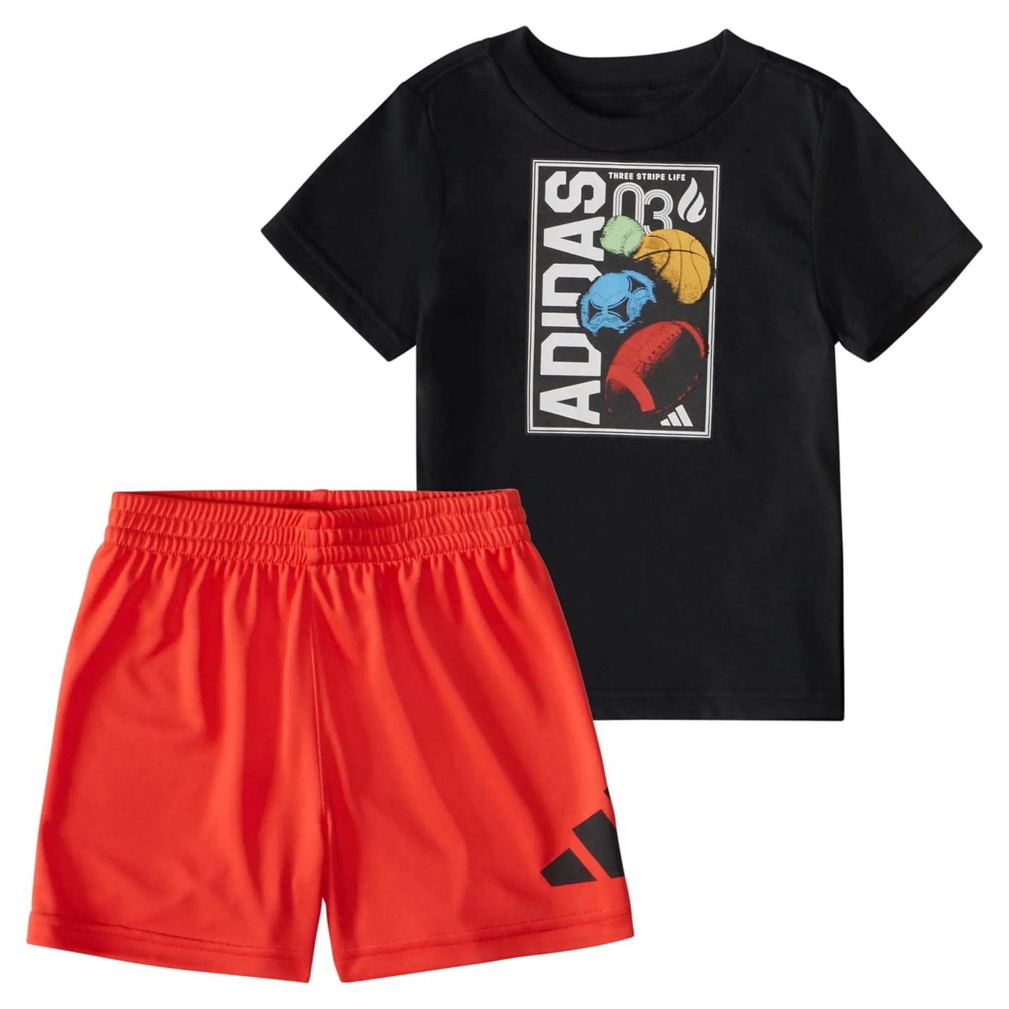 adidas Boys Short Sleeve T-Shirt and Poly Shorts 2-Piece Set Black and Red 7