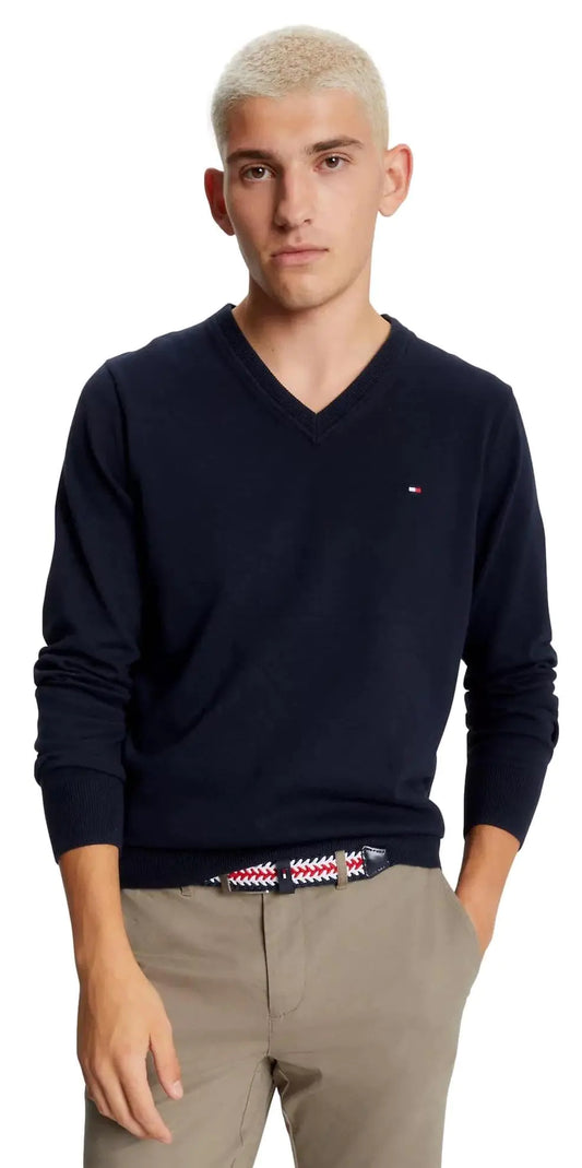 Tommy Hilfiger Mens Cotton V Neck Sweater Navy L