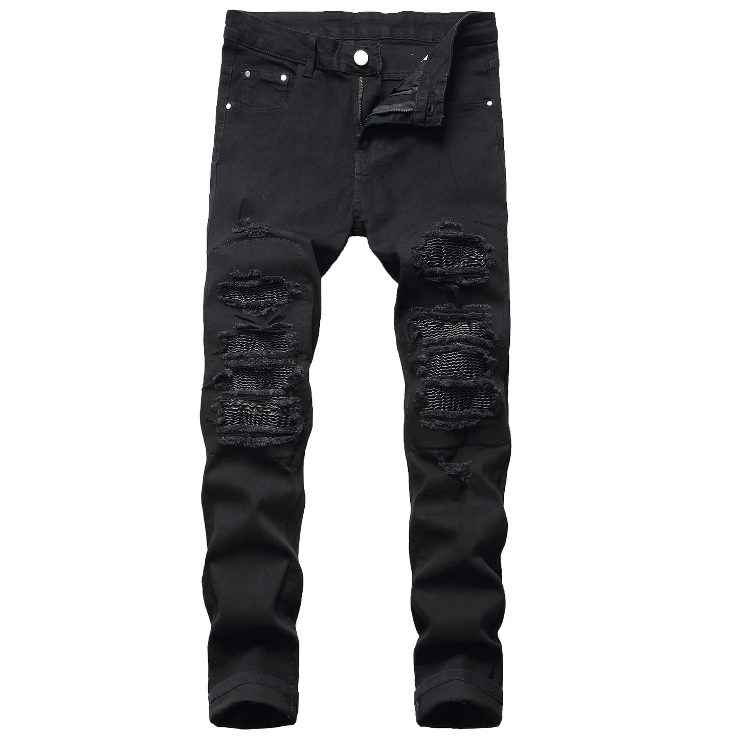 QIMYUM Mens Slim Fit Stretch Jeans Distressed Straight Leg Denim Pants Fashion Biker Jeans Ripped Skinny Jeans for Men