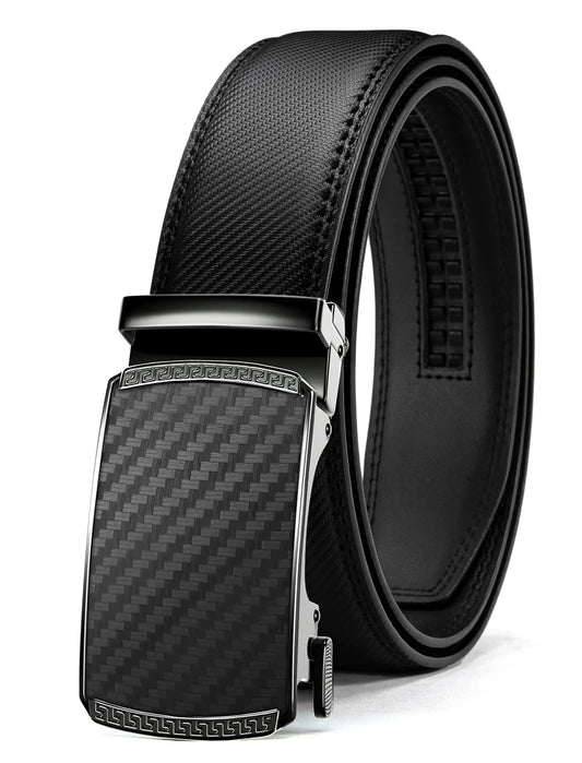 CHAOREN Ratchet Belts for Men - 1.5" Black Leather Belt Men for Jeans and Casual Dress - Slide Adjustable Belt Trim To Fit