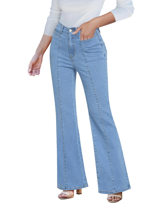 luvamia High Waisted Flare Jeans for Women Trendy Flared Bell Bottom Wide Leg Jeans Roadknight Blue Womens High Waisted Jeans Womens Jeans Plus Size Flare Jeans Size XX-Large Fits Size 20 Size 22