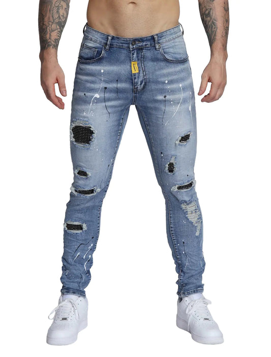 LOGEQI Mens Ripped Skinny Jeans Slim Fit Stretch Jeans for Men Distressed Destroyed Denim Pants